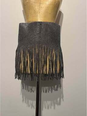 Black Rhinestone Fringe Skirt Belt